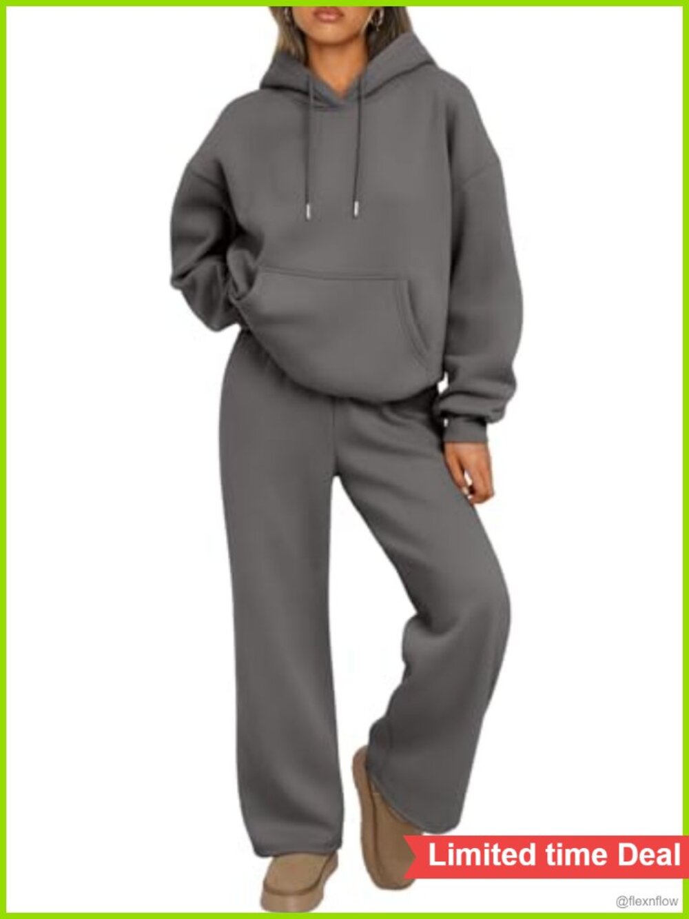 Women's Cotton Fleece Lounge Sweatsuit Set Oversized Hoodie Wide Leg Pants